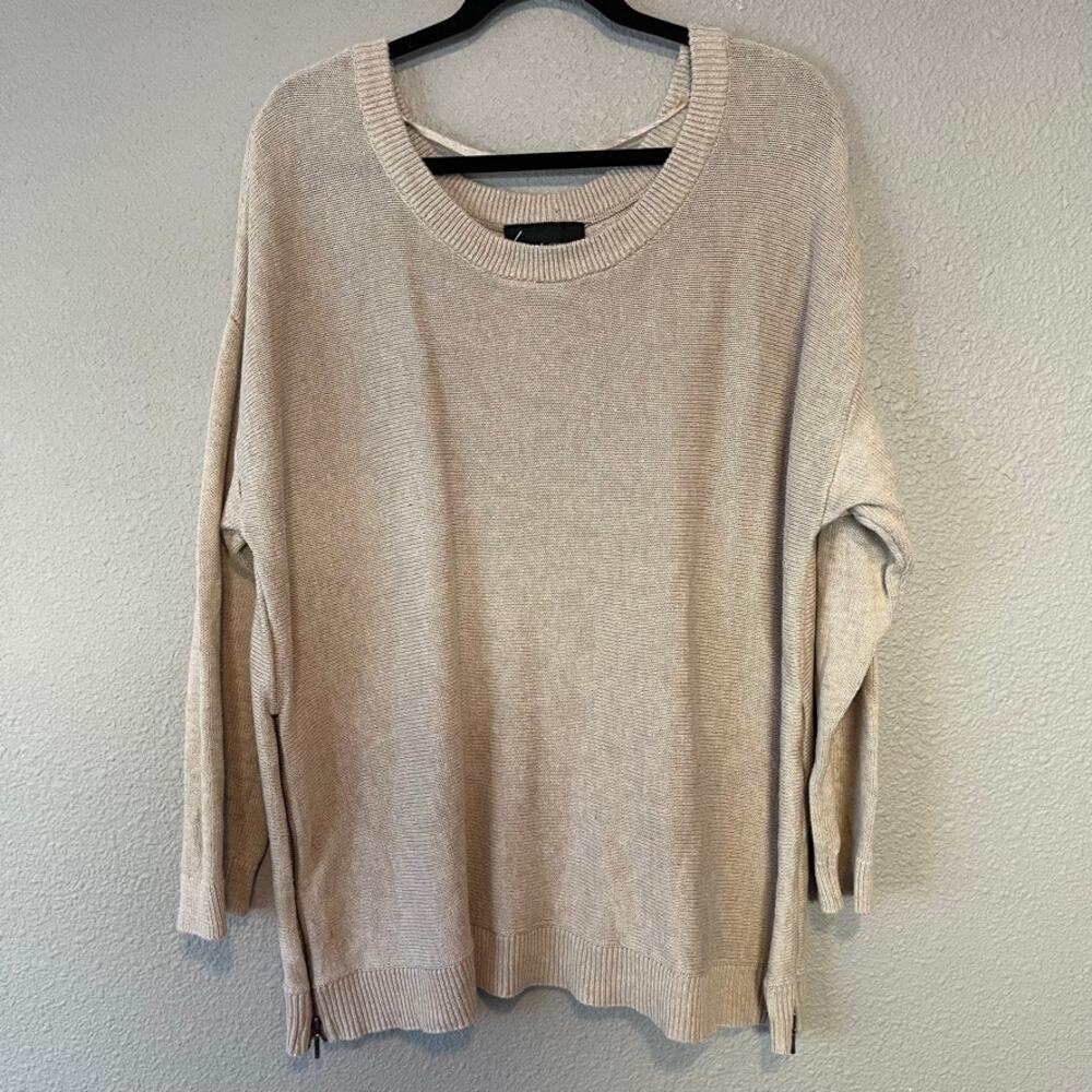 Lane Bryant Popover Knit Wide Crewneck Side Zipper Detail Tan Sweater Plus 18/20